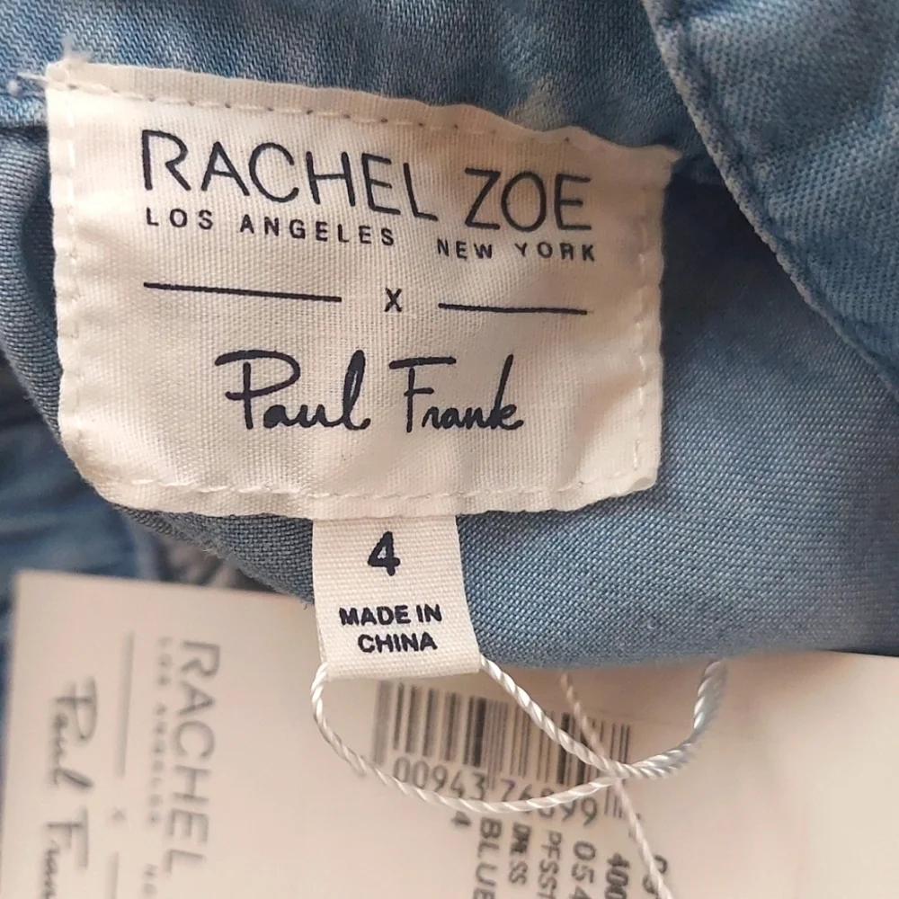 Rachel Zoe x Paul Frank overall pinafore dress ruffles monkey - blue - size 4